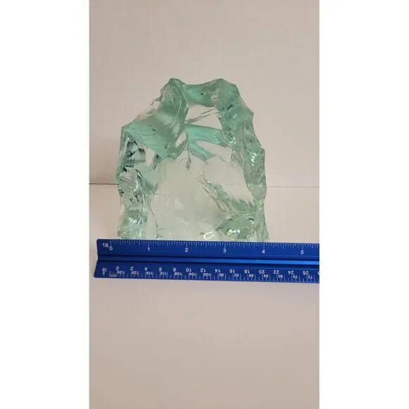 Vicke Lindstrand For Kosta Boda Blown Glass Block Blue Green Paperweight‎ Deer - Picture 10 of 16